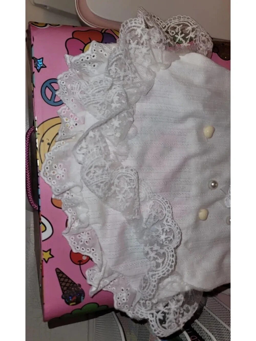 BESTIE RHINESTONE PET SHIRT LACE RUFFLE DOG DRESS WHITE PEARL EMBELLISHED XL